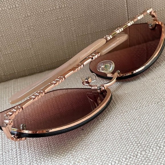 Guess Women Sunglasses GF0388 28T 66[]14 135 Eye Wear Gold Tone Half Rim Shades - Picture 2 of 11